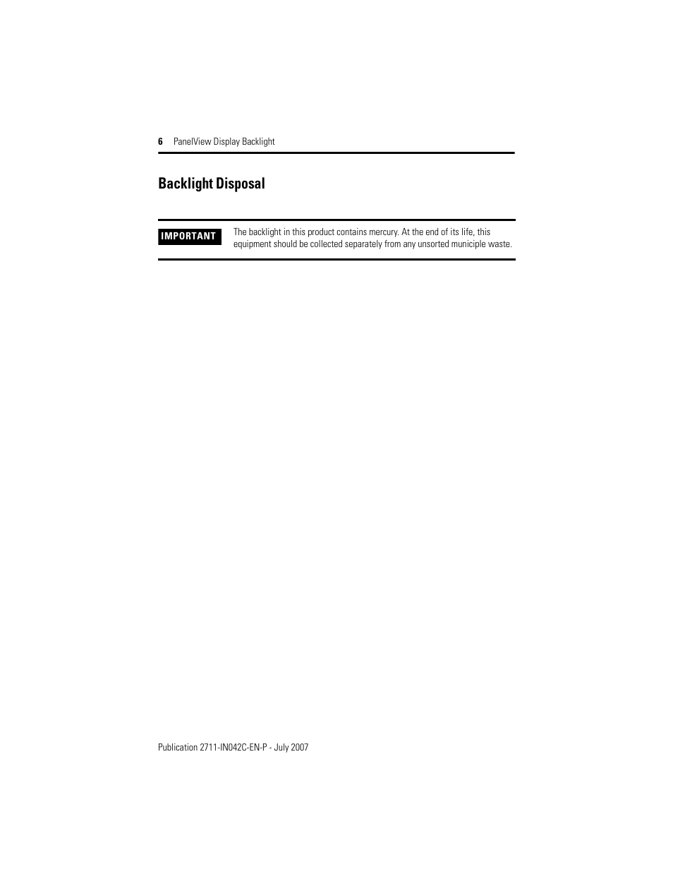 Backlight disposal | Rockwell Automation 2711-NL2_NL3_NL4 Display Backlight User Manual | Page 6 / 8