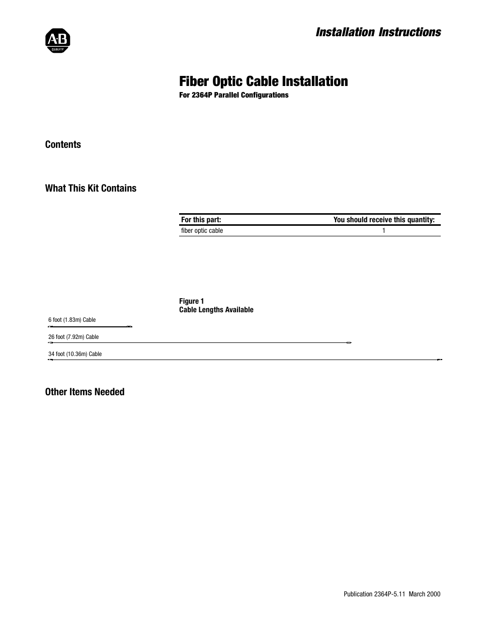 Rockwell Automation 2364P Fiber Optic Cable User Manual | 4 pages
