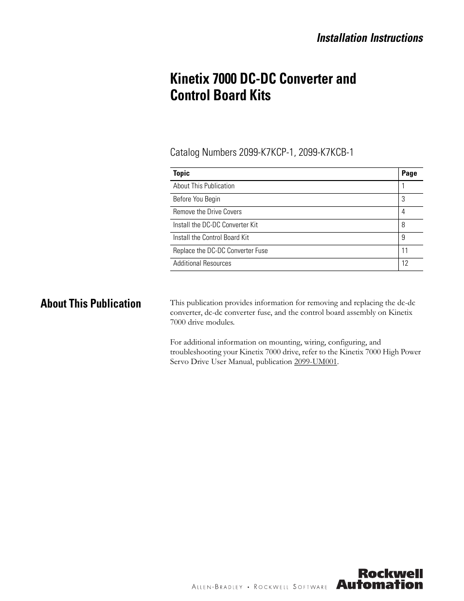 Rockwell Automation 2099-K7KCB-1 Kinetix 7000 DC-DC Converter and Control Board Kits User Manual | 16 pages
