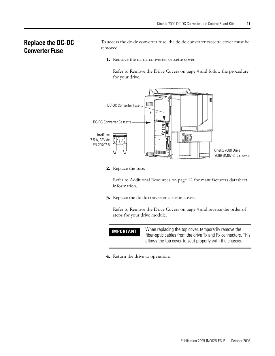 Replace the dc-dc converter fuse | Rockwell Automation 2099-K7KCB-1 Kinetix 7000 DC-DC Converter and Control Board Kits User Manual | Page 11 / 16