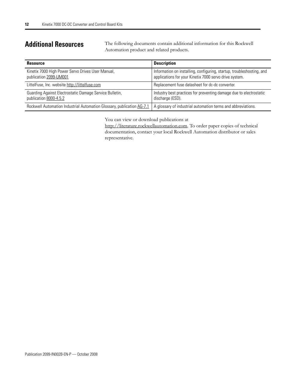 Additional resources | Rockwell Automation 2099-K7KCB-1 Kinetix 7000 DC-DC Converter and Control Board Kits User Manual | Page 12 / 16