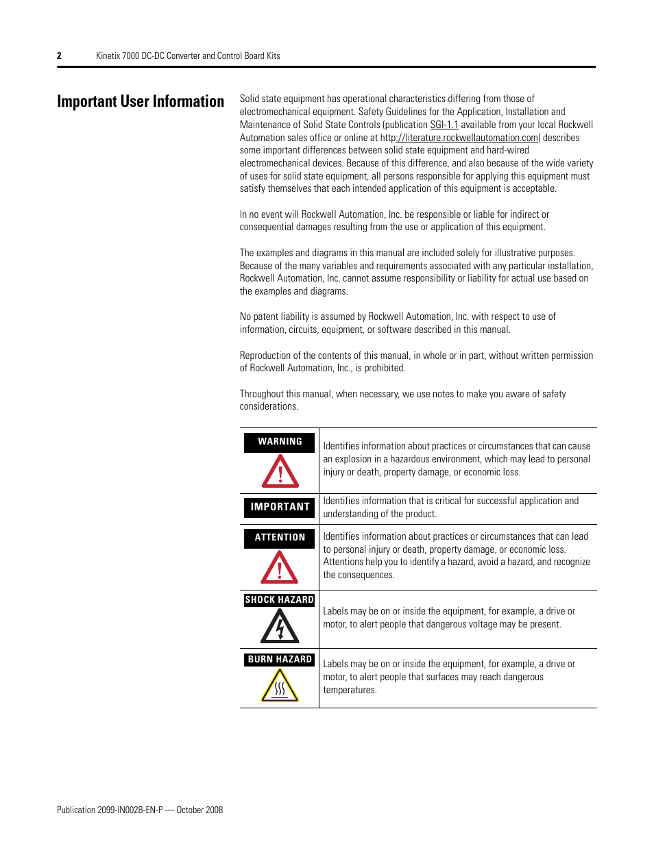 Important user information | Rockwell Automation 2099-K7KCB-1 Kinetix 7000 DC-DC Converter and Control Board Kits User Manual | Page 2 / 16