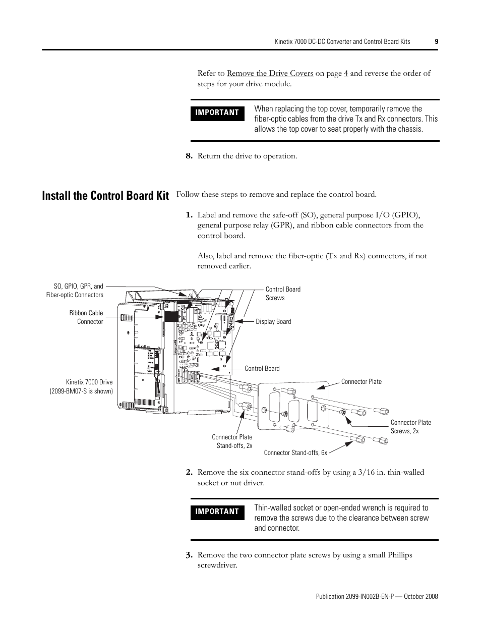 Install the control board kit | Rockwell Automation 2099-K7KCB-1 Kinetix 7000 DC-DC Converter and Control Board Kits User Manual | Page 9 / 16