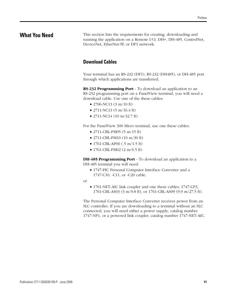 What you need, Download cables | Rockwell Automation 2711-ND3 PanelBuilder32 Quick Start Manual User Manual | Page 11 / 120
