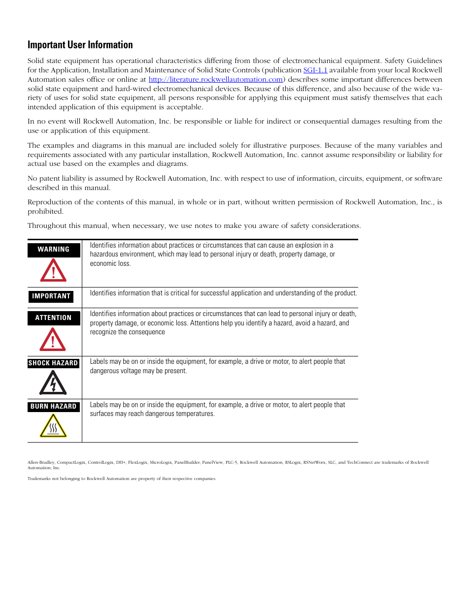 Important user information | Rockwell Automation 2711-ND3 PanelBuilder32 Quick Start Manual User Manual | Page 2 / 120