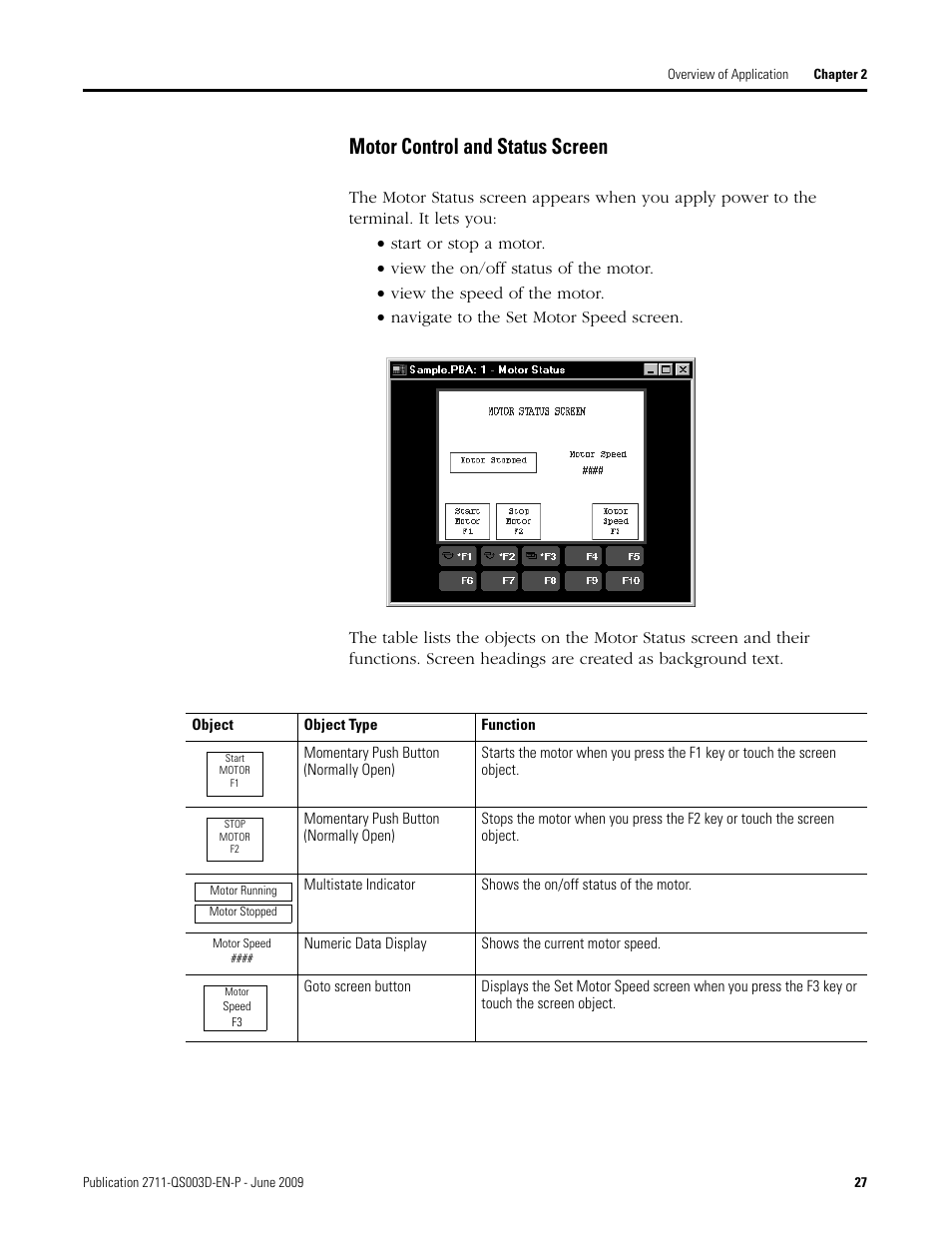 Motor control and status screen | Rockwell Automation 2711-ND3 PanelBuilder32 Quick Start Manual User Manual | Page 27 / 120