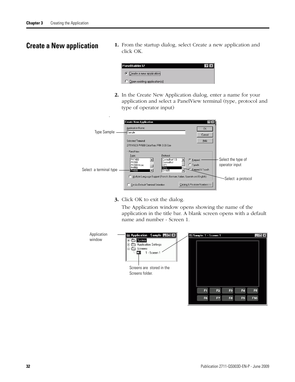 Create a new application | Rockwell Automation 2711-ND3 PanelBuilder32 Quick Start Manual User Manual | Page 32 / 120