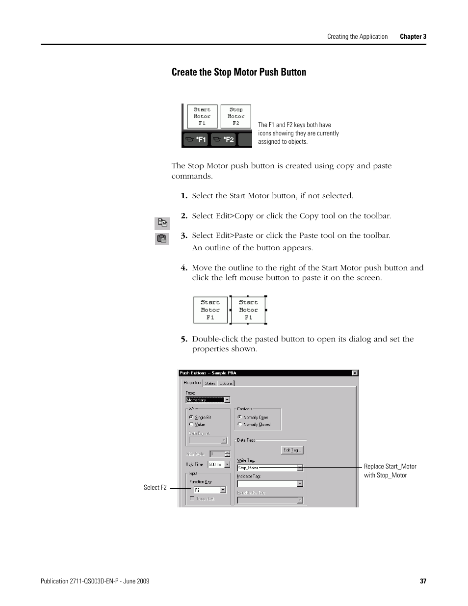 Create the stop motor push button | Rockwell Automation 2711-ND3 PanelBuilder32 Quick Start Manual User Manual | Page 37 / 120