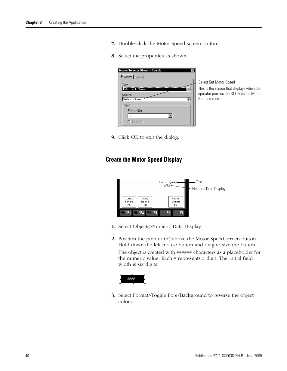 Create the motor speed display | Rockwell Automation 2711-ND3 PanelBuilder32 Quick Start Manual User Manual | Page 40 / 120