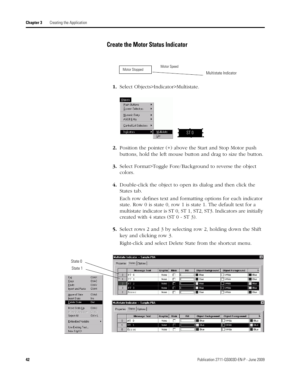 Create the motor status indicator | Rockwell Automation 2711-ND3 PanelBuilder32 Quick Start Manual User Manual | Page 42 / 120