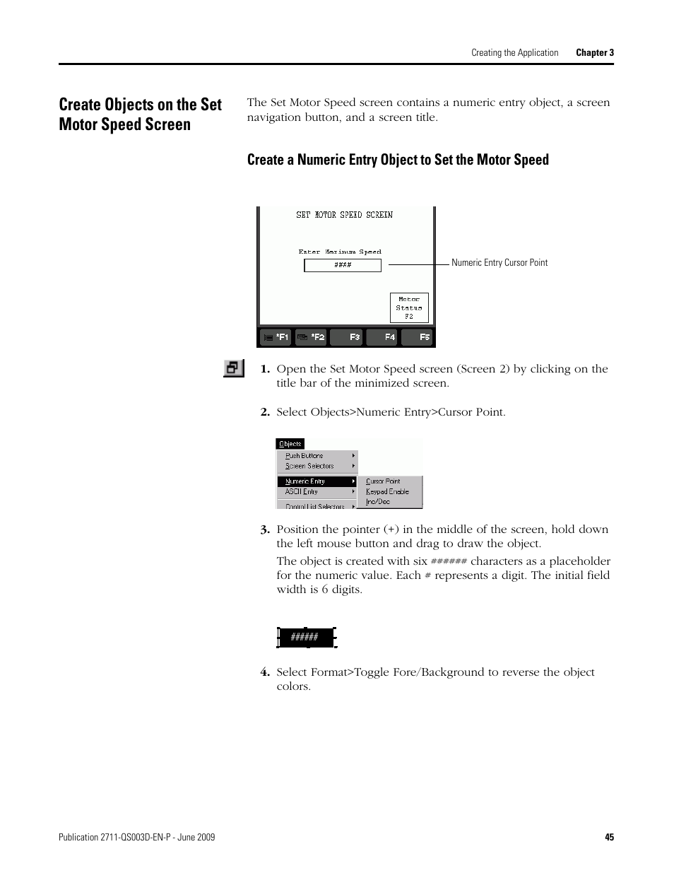 Create objects on the set motor speed screen | Rockwell Automation 2711-ND3 PanelBuilder32 Quick Start Manual User Manual | Page 45 / 120