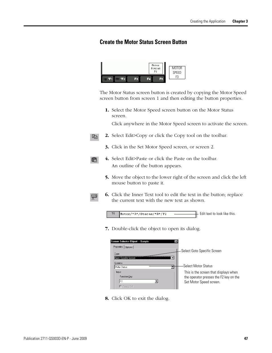 Create the motor status screen button | Rockwell Automation 2711-ND3 PanelBuilder32 Quick Start Manual User Manual | Page 47 / 120