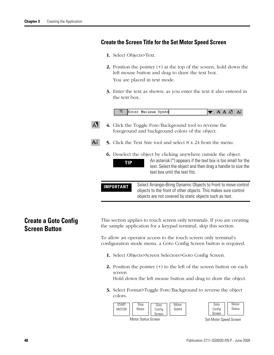 Create a goto config screen button | Rockwell Automation 2711-ND3 PanelBuilder32 Quick Start Manual User Manual | Page 48 / 120