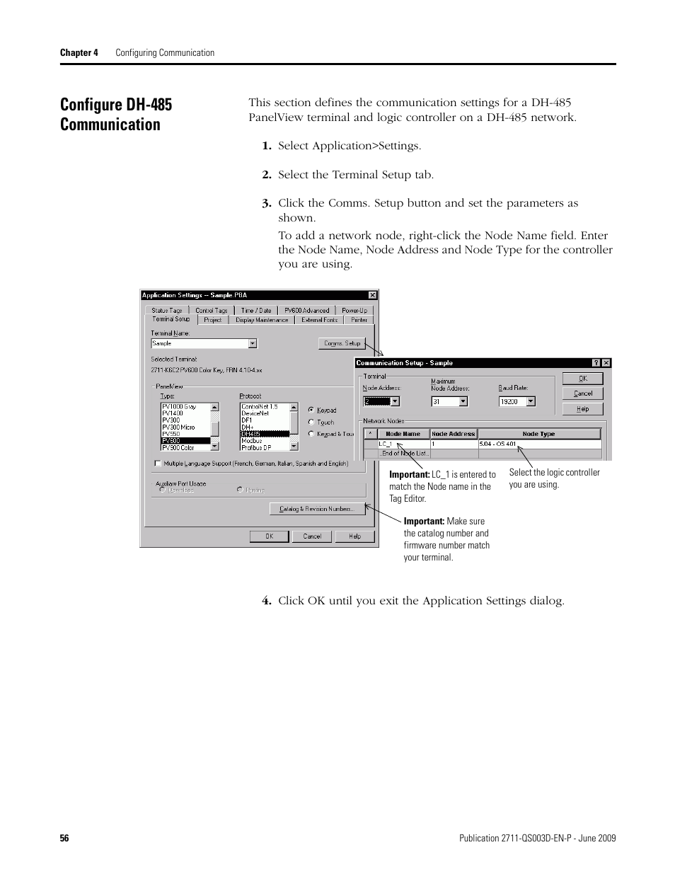 Configure dh-485 communication | Rockwell Automation 2711-ND3 PanelBuilder32 Quick Start Manual User Manual | Page 56 / 120