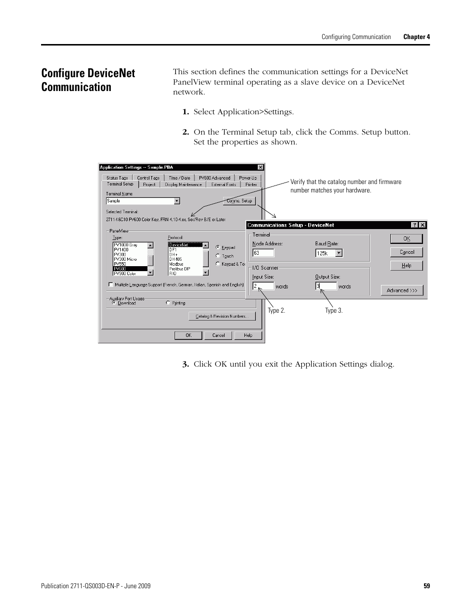 Configure devicenet communication | Rockwell Automation 2711-ND3 PanelBuilder32 Quick Start Manual User Manual | Page 59 / 120