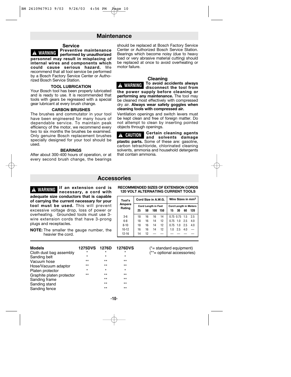 Accessories, Maintenance | Bosch 1276D User Manual | Page 10 / 32