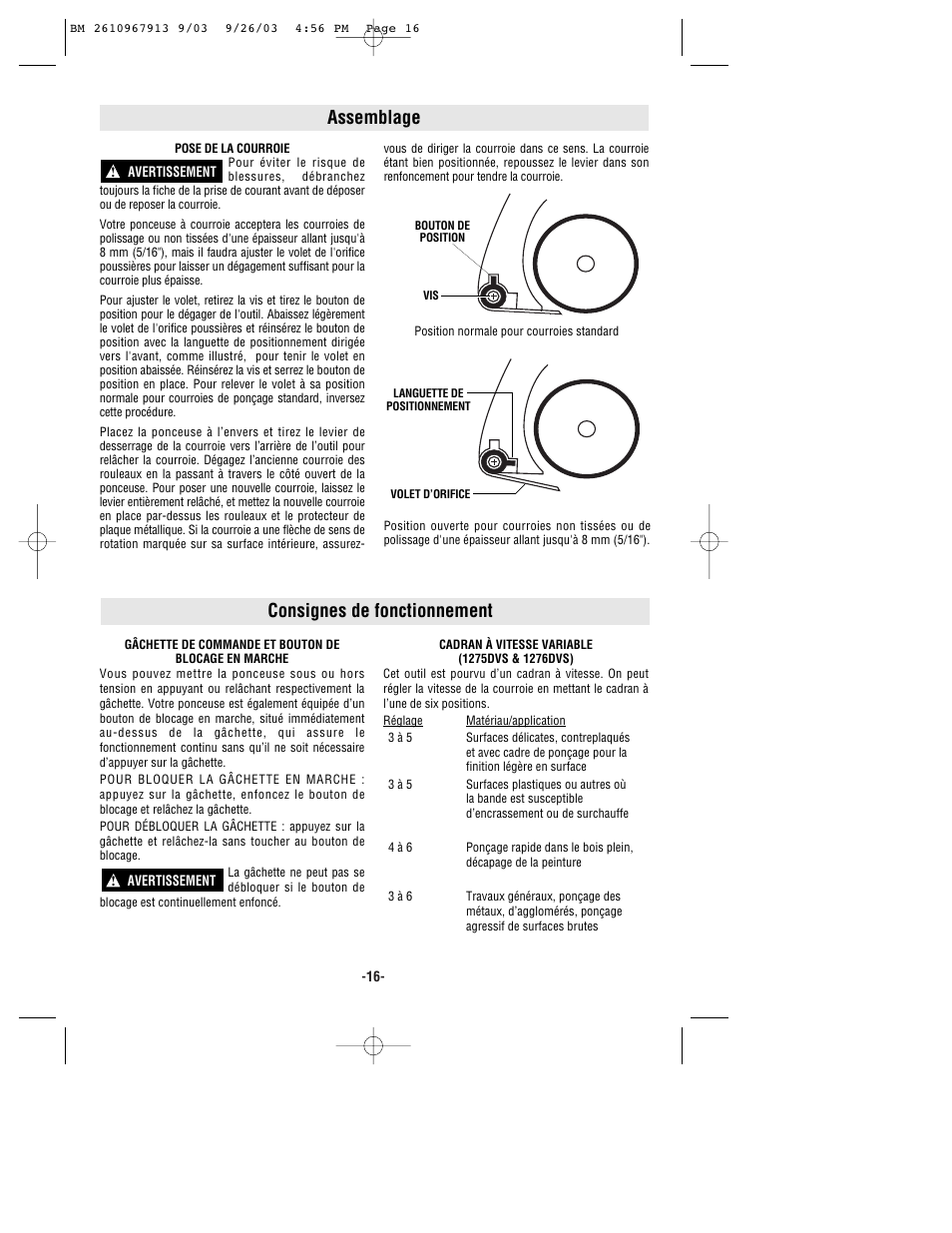 Assemblage, Consignes de fonctionnement | Bosch 1276D User Manual | Page 16 / 32
