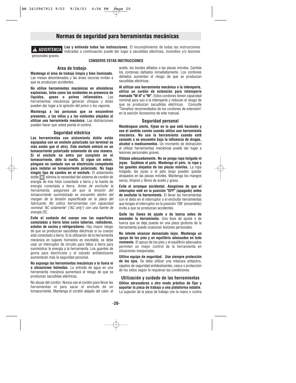 Normas de seguridad para herramientas mecánicas | Bosch 1276D User Manual | Page 20 / 32