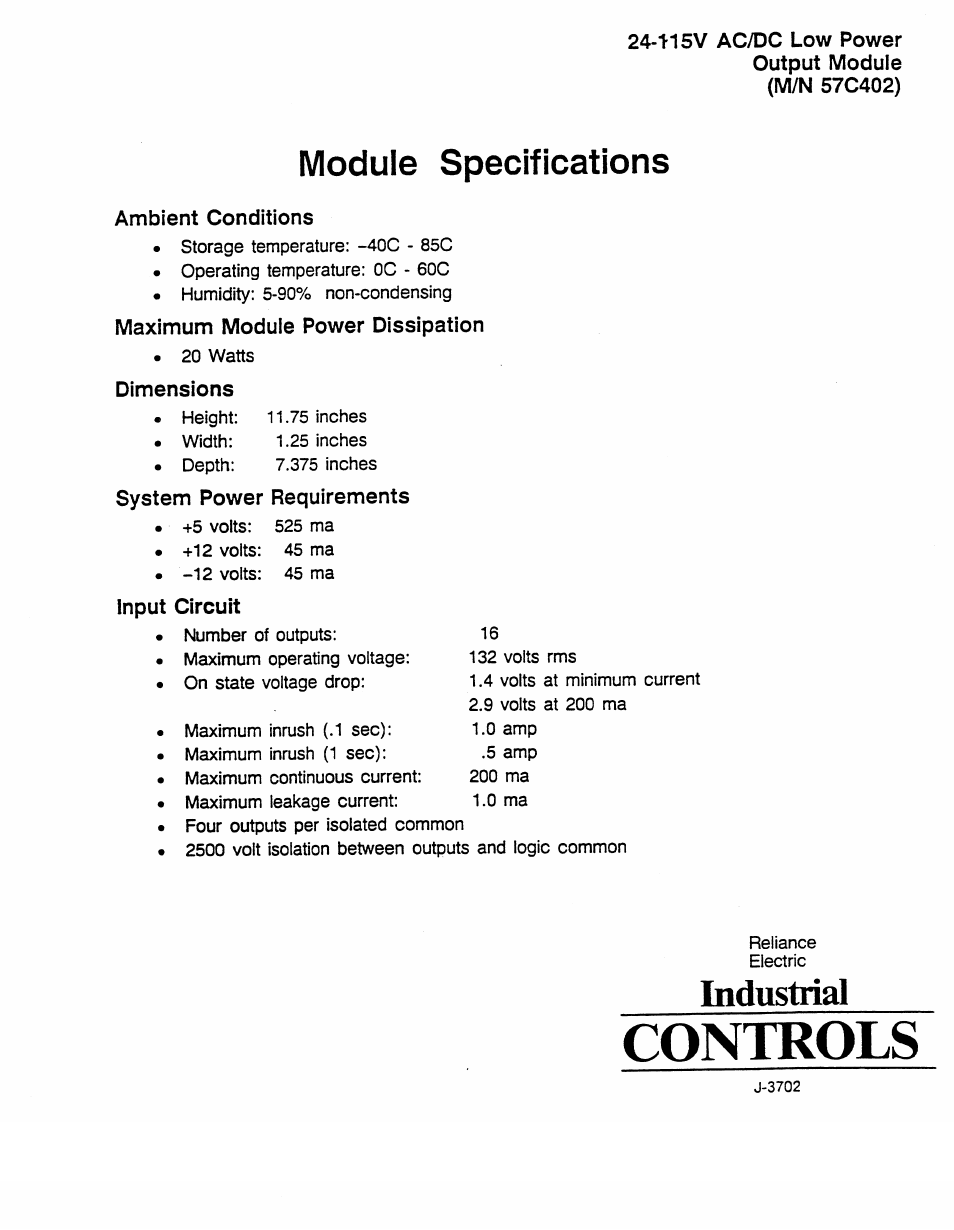 Rockwell Automation 57C402 24-115V AC/DC Low Power Output Module User Manual | 2 pages