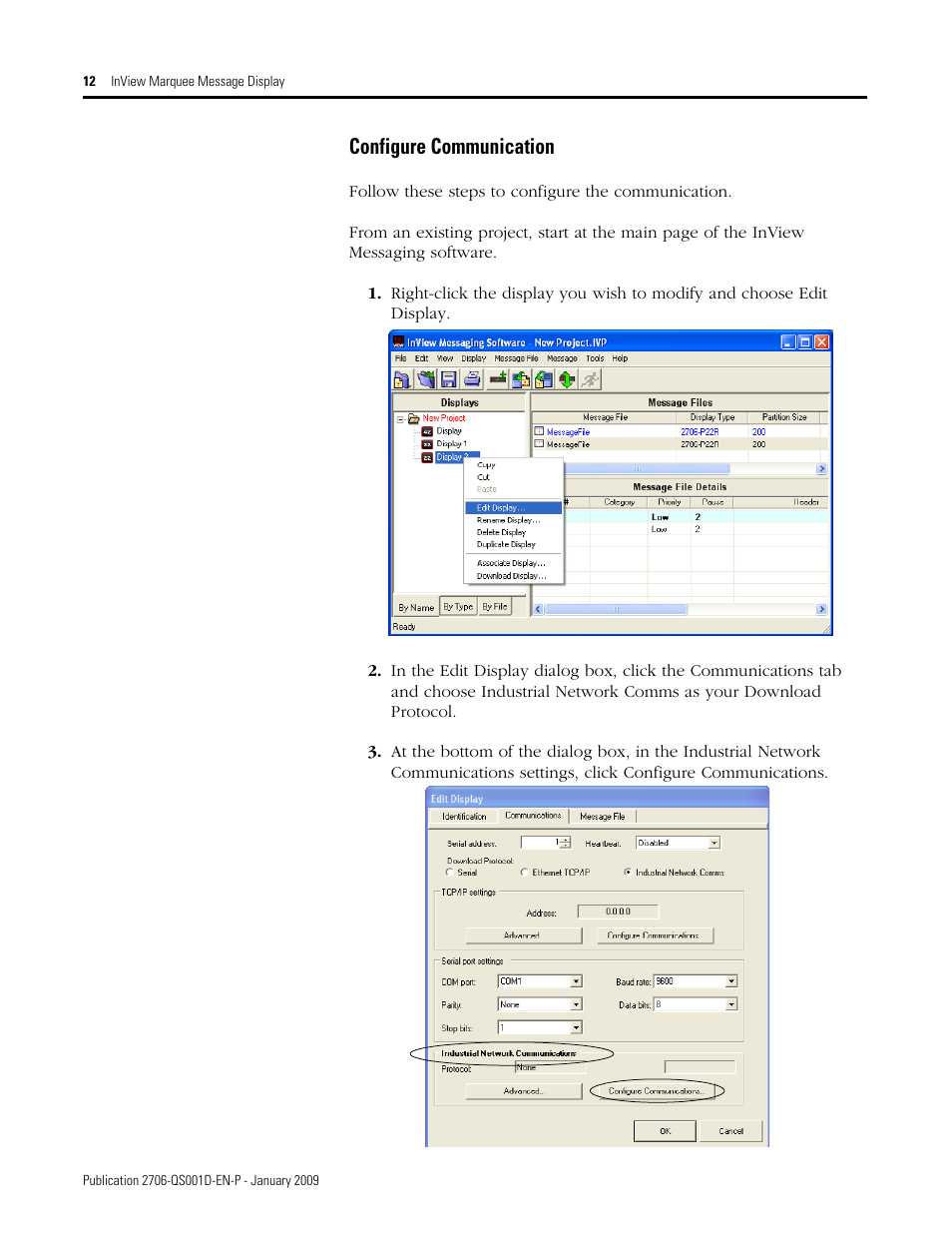 Configure communication | Rockwell Automation 2706-P_P InView Quick Start User Manual | Page 12 / 24