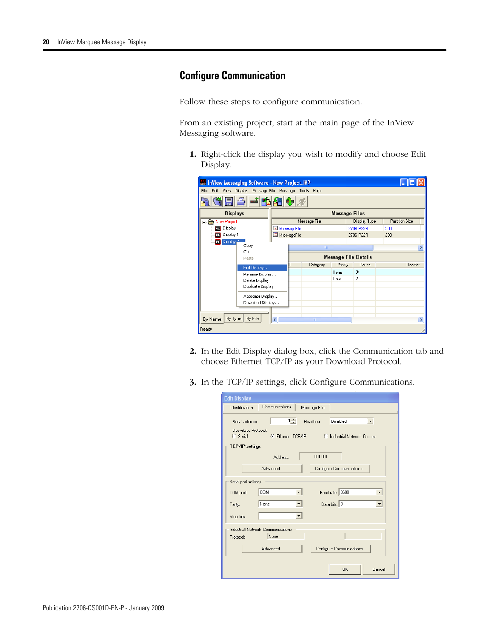 Configure communication | Rockwell Automation 2706-P_P InView Quick Start User Manual | Page 20 / 24
