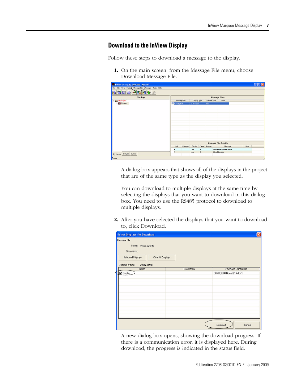 Download to the inview display | Rockwell Automation 2706-P_P InView Quick Start User Manual | Page 7 / 24