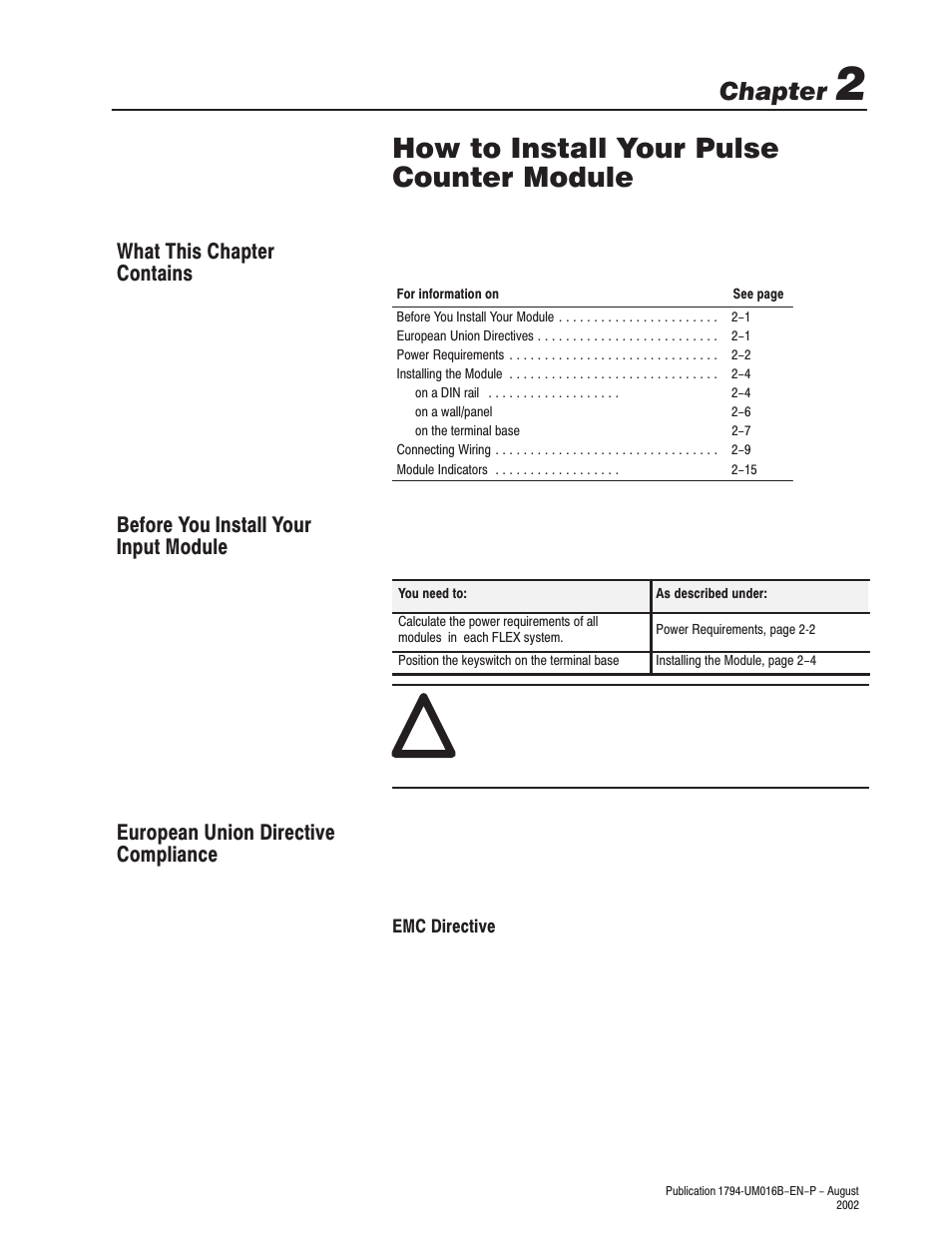 How to install your pulse counter module, Chapter | Rockwell Automation 1794-IP4 Series B FLEX I/O PULSE COUNTER User Manual User Manual | Page 17 / 71