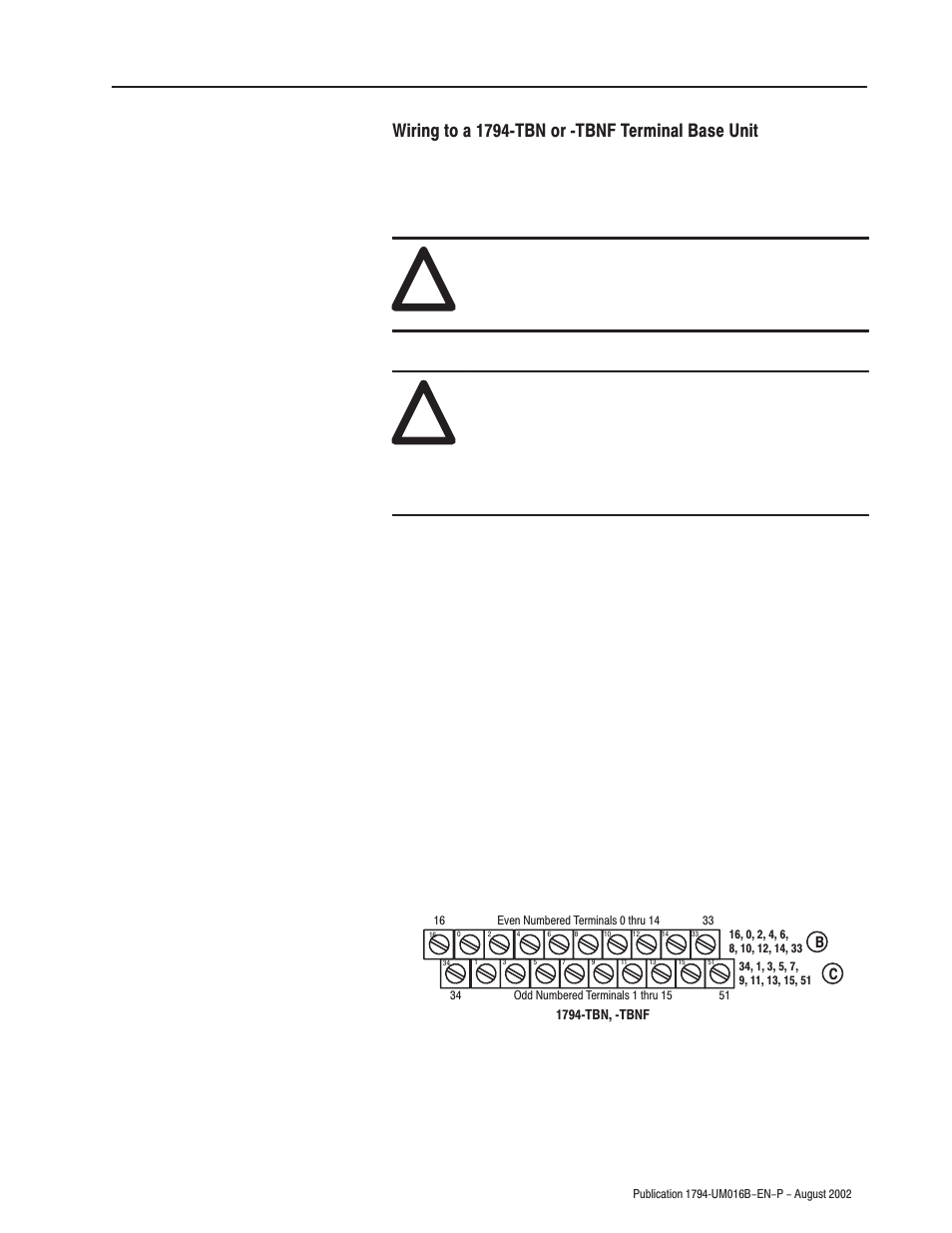 Wiring to a 1794ćtbn or ćtbnf terminal base unit | Rockwell Automation 1794-IP4 Series B FLEX I/O PULSE COUNTER User Manual User Manual | Page 27 / 71