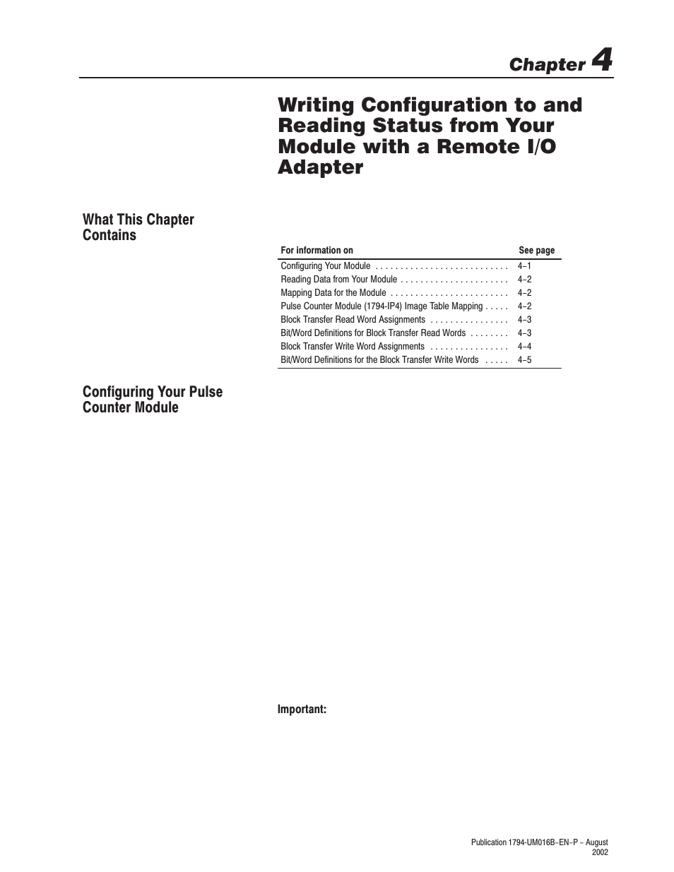 Chapter | Rockwell Automation 1794-IP4 Series B FLEX I/O PULSE COUNTER User Manual User Manual | Page 40 / 71