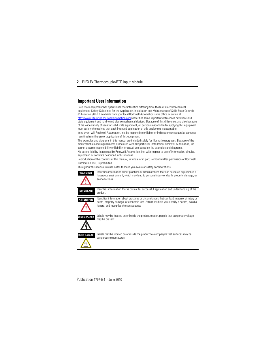 Important user information | Rockwell Automation 1797-IRT8 FLEX Ex Thermocouple/RTD Module User Manual | Page 2 / 32