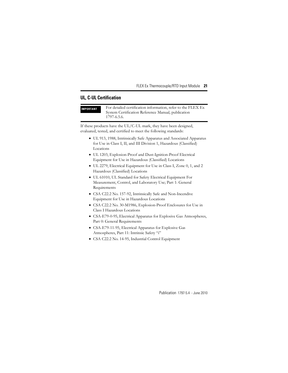 Ul, c-ul certification | Rockwell Automation 1797-IRT8 FLEX Ex Thermocouple/RTD Module User Manual | Page 21 / 32