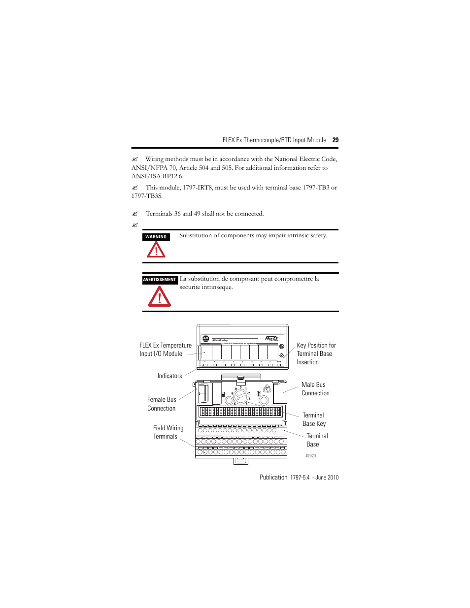 Terminals 36 and 49 shall not be connected | Rockwell Automation 1797-IRT8 FLEX Ex Thermocouple/RTD Module User Manual | Page 29 / 32