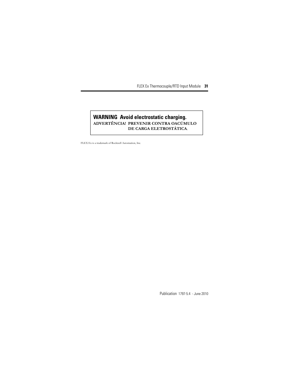 Warning avoid electrostatic charging | Rockwell Automation 1797-IRT8 FLEX Ex Thermocouple/RTD Module User Manual | Page 31 / 32