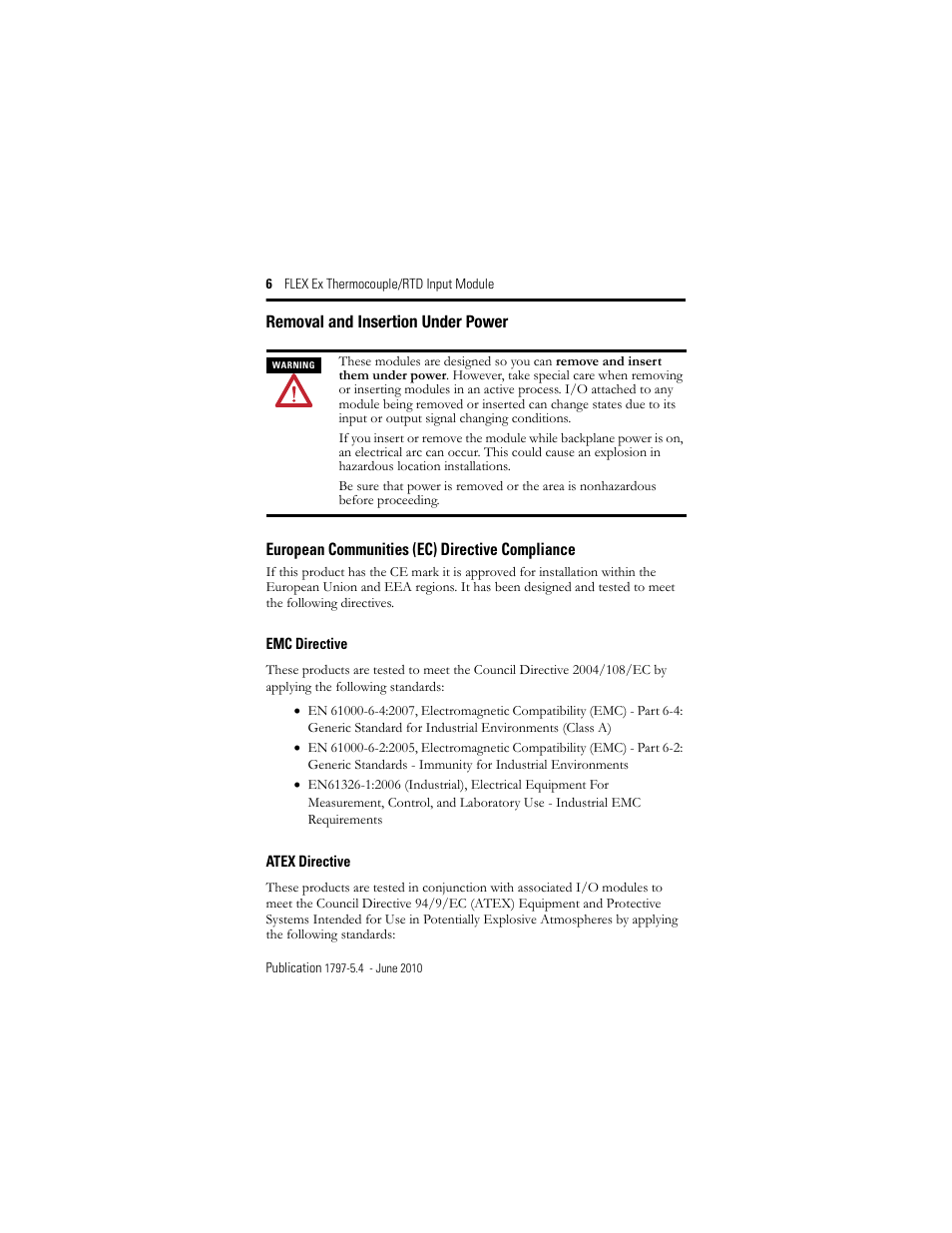 European communities (ec) directive compliance | Rockwell Automation 1797-IRT8 FLEX Ex Thermocouple/RTD Module User Manual | Page 6 / 32