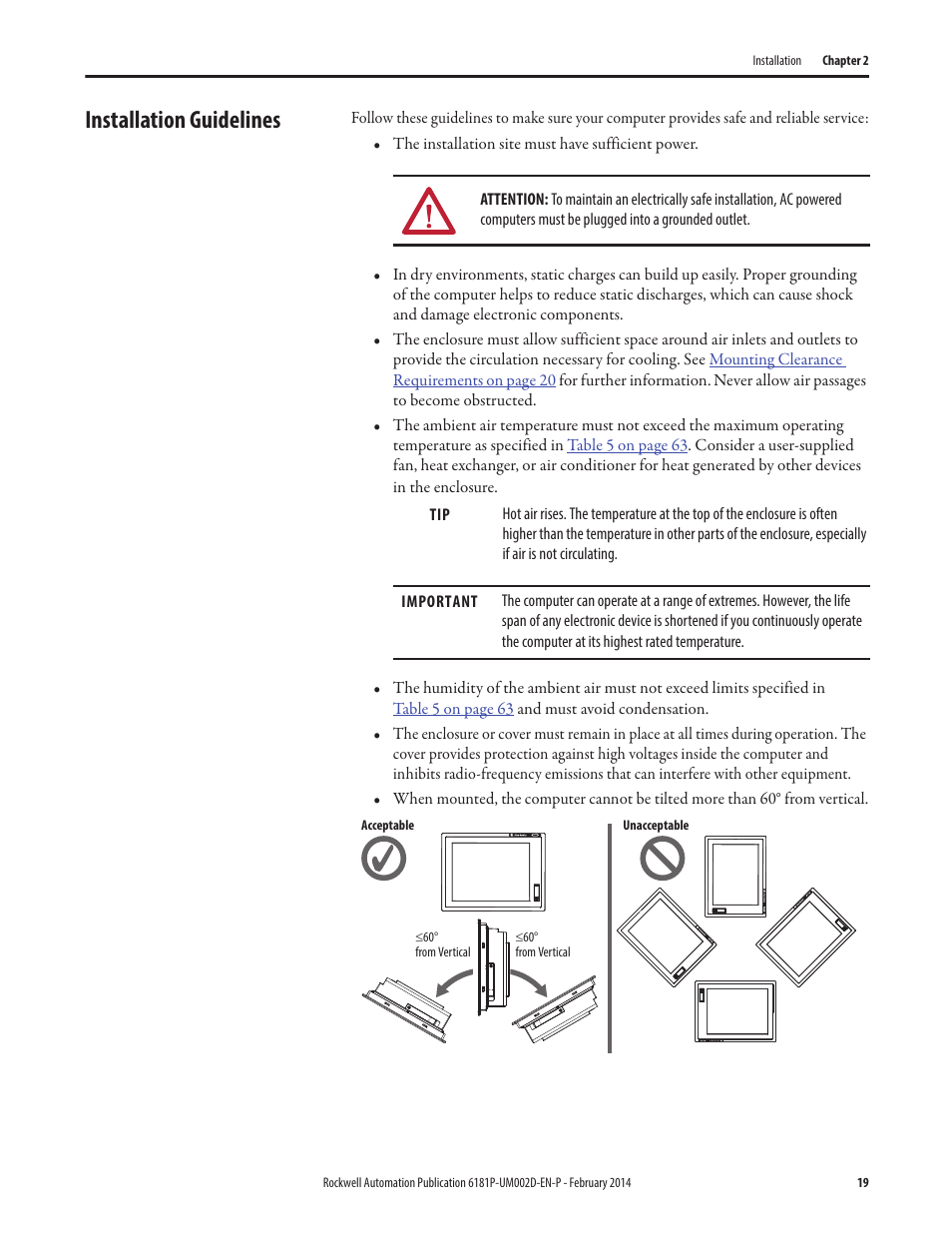 Installation guidelines | Rockwell Automation 6181F_P Series E Integrated Display Computers User Manual User Manual | Page 19 / 76
