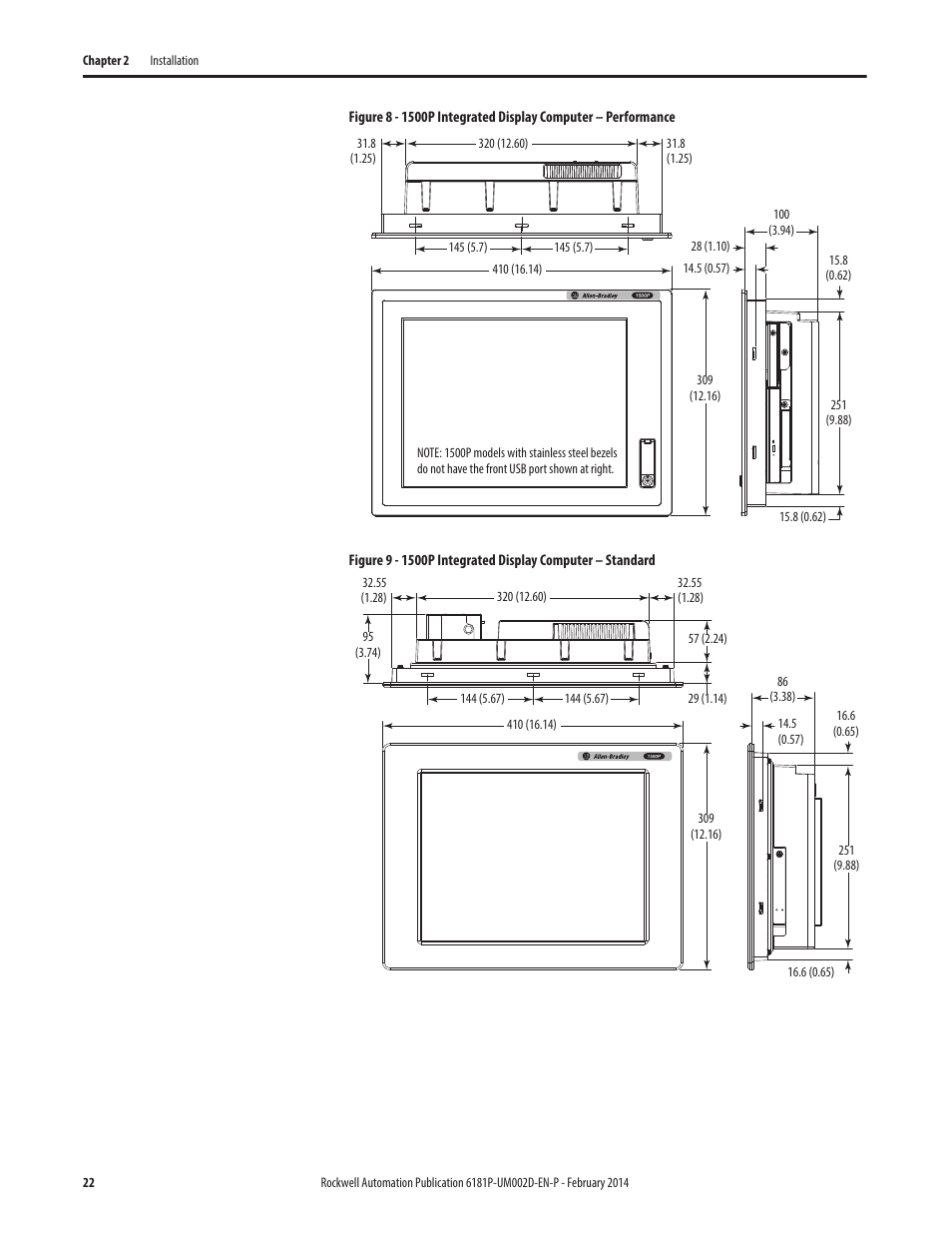 Rockwell Automation 6181F_P Series E Integrated Display Computers User Manual User Manual | Page 22 / 76