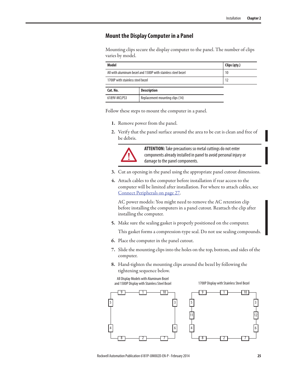 Mount the display computer in a panel | Rockwell Automation 6181F_P Series E Integrated Display Computers User Manual User Manual | Page 25 / 76