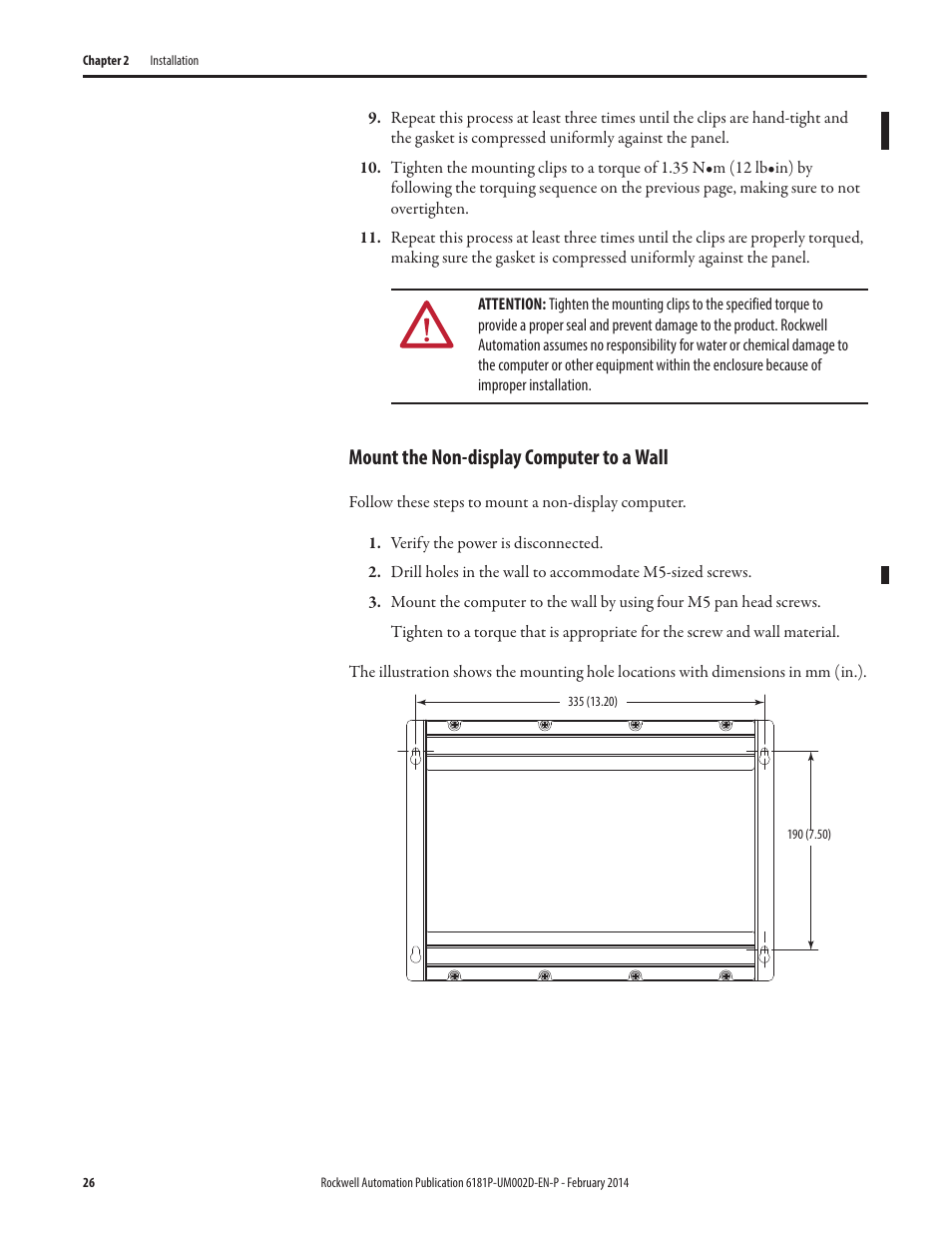 Mount the non-display computer to a wall | Rockwell Automation 6181F_P Series E Integrated Display Computers User Manual User Manual | Page 26 / 76