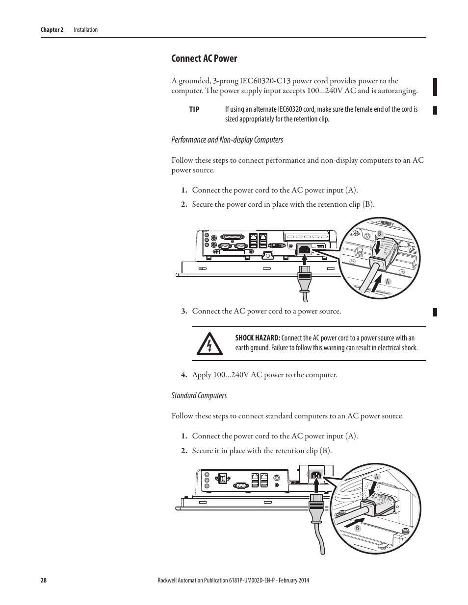 Connect ac power | Rockwell Automation 6181F_P Series E Integrated Display Computers User Manual User Manual | Page 28 / 76