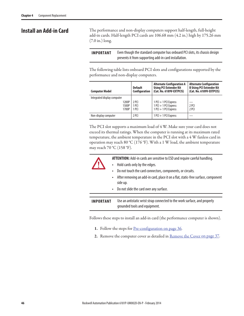 Install an add-in card | Rockwell Automation 6181F_P Series E Integrated Display Computers User Manual User Manual | Page 46 / 76