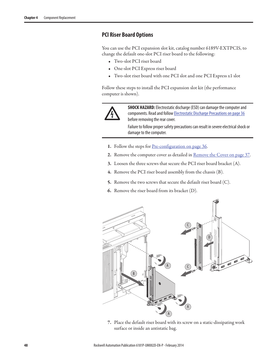Pci riser board options | Rockwell Automation 6181F_P Series E Integrated Display Computers User Manual User Manual | Page 48 / 76