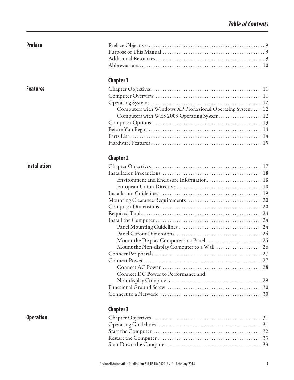 Rockwell Automation 6181F_P Series E Integrated Display Computers User Manual User Manual | Page 5 / 76