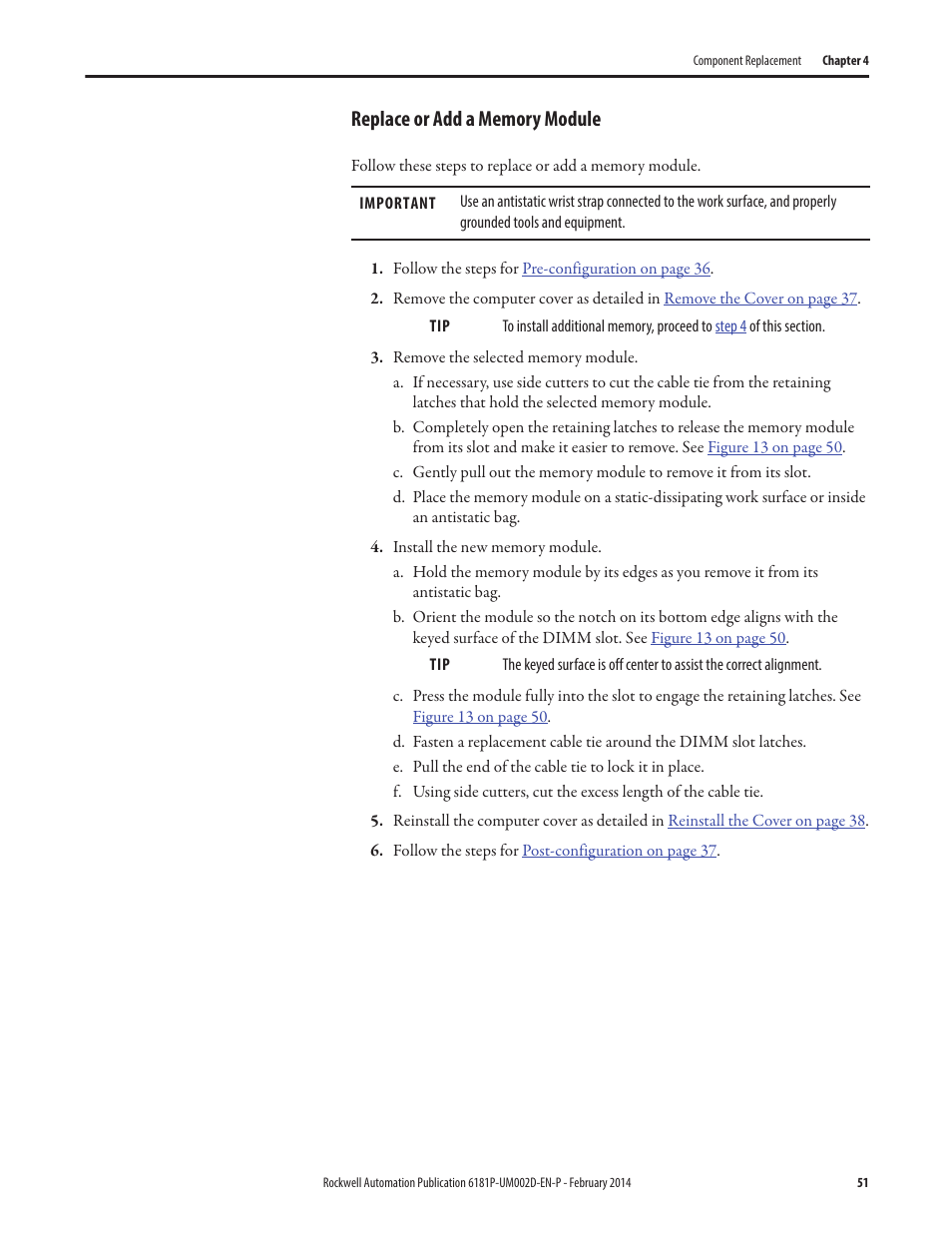 Replace or add a memory module | Rockwell Automation 6181F_P Series E Integrated Display Computers User Manual User Manual | Page 51 / 76