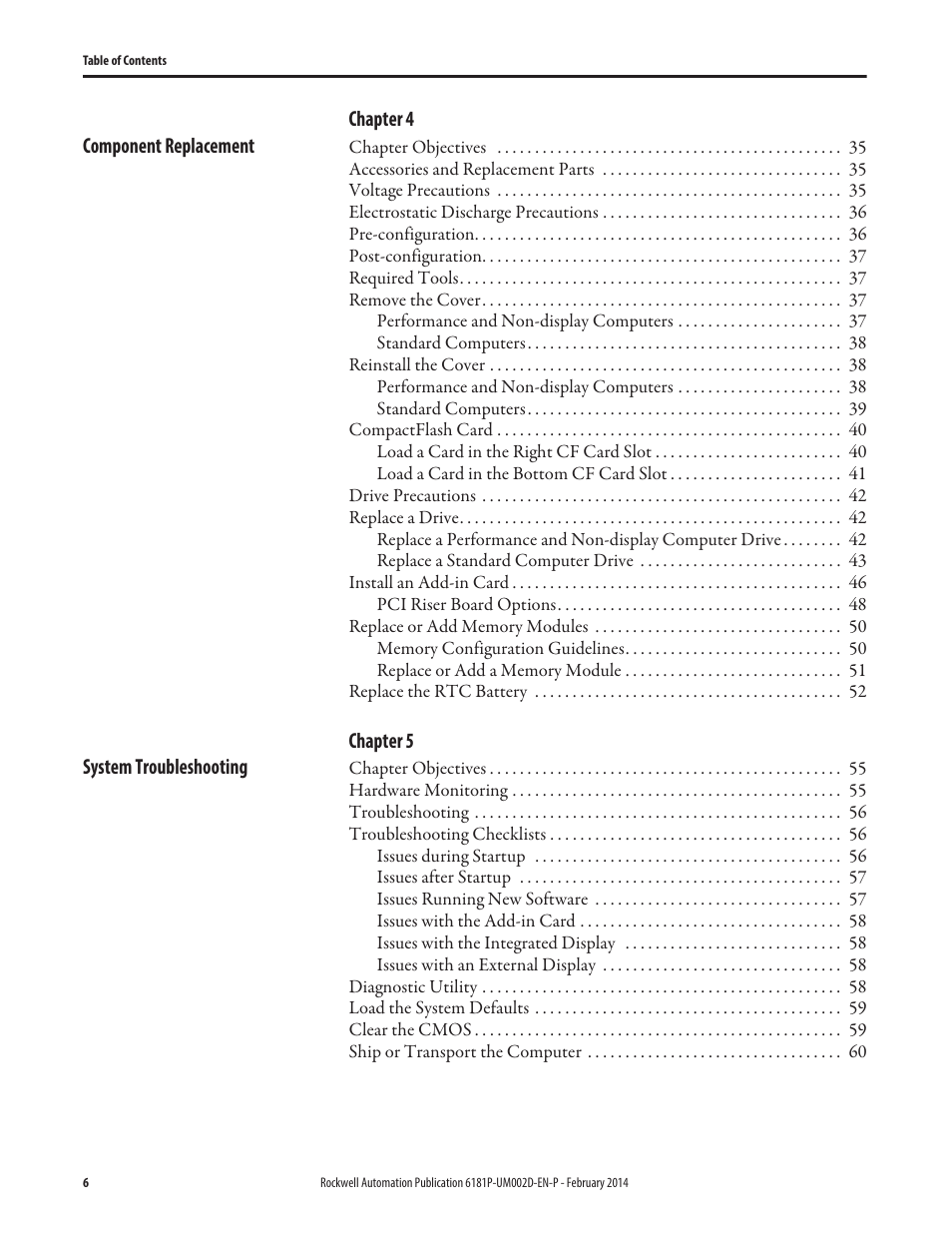 Rockwell Automation 6181F_P Series E Integrated Display Computers User Manual User Manual | Page 6 / 76