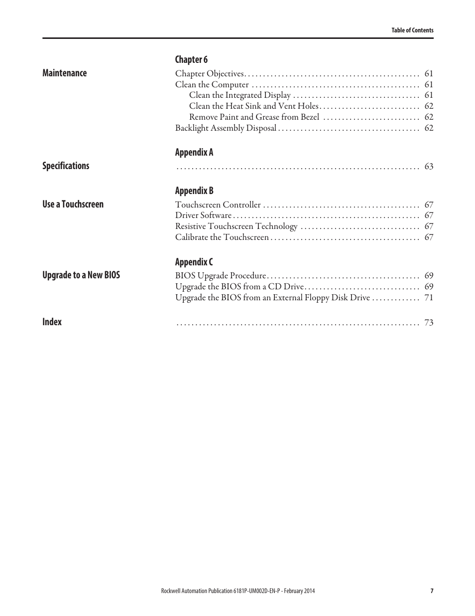 Rockwell Automation 6181F_P Series E Integrated Display Computers User Manual User Manual | Page 7 / 76