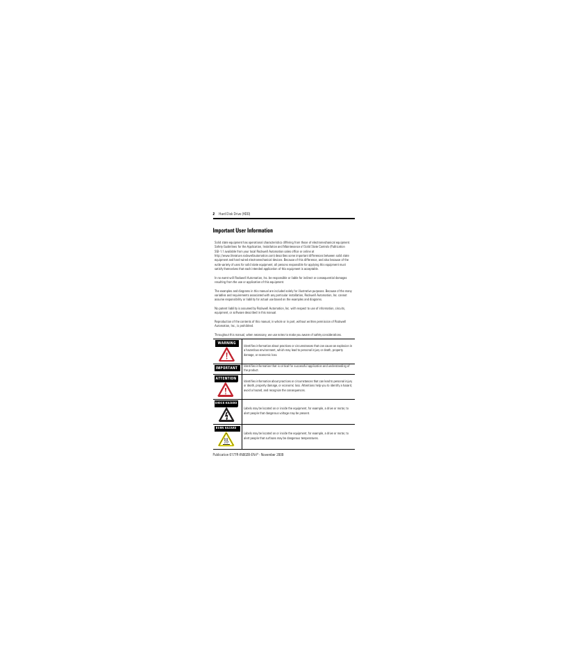 Important user information | Rockwell Automation 6189V-35HDDST160 Hard Disk Drive User Manual | Page 2 / 12