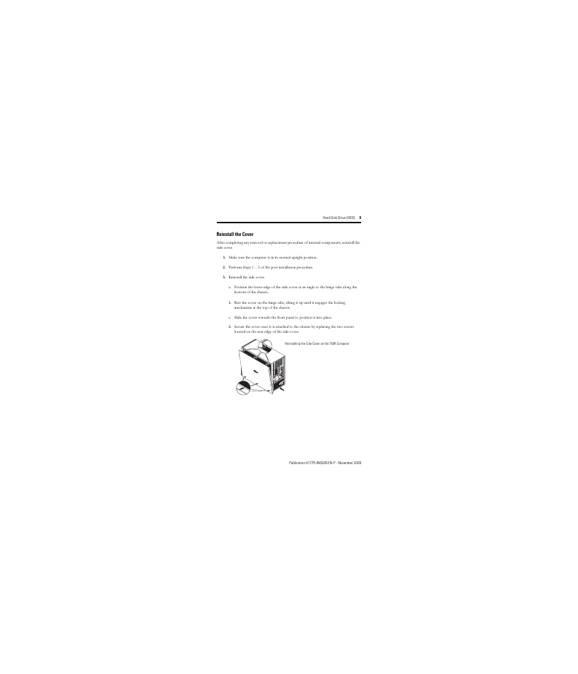 Reinstall the cover | Rockwell Automation 6189V-35HDDST160 Hard Disk Drive User Manual | Page 9 / 12