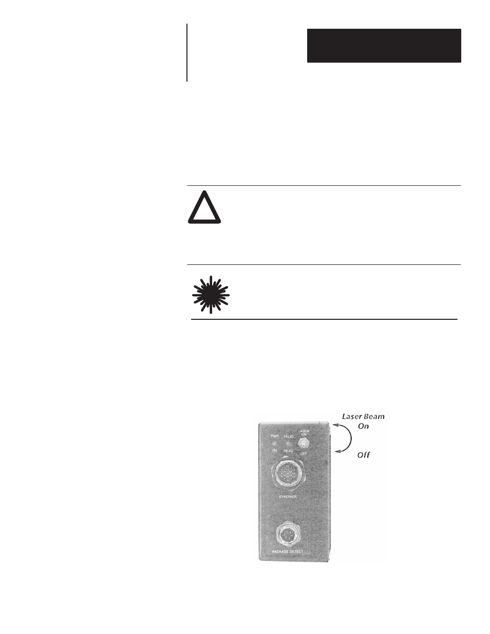 5 - operation, Chapter objectives, Warning and cautions | Laser on/off control, Operation | Rockwell Automation 2755-L7, -L9 Scanners User Manual | Page 29 / 53