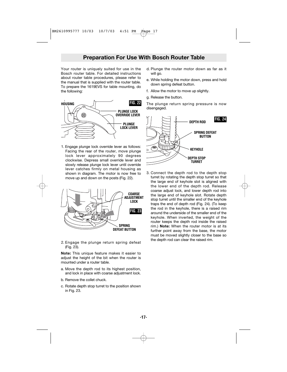 Preparation for use with bosch router table | Bosch 1619EVS User Manual | Page 17 / 56