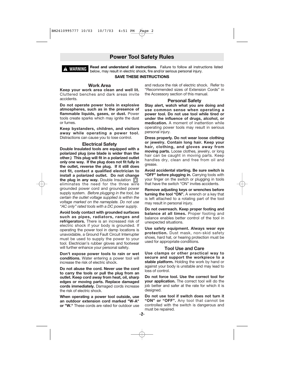 Power tool safety rules | Bosch 1619EVS User Manual | Page 2 / 56